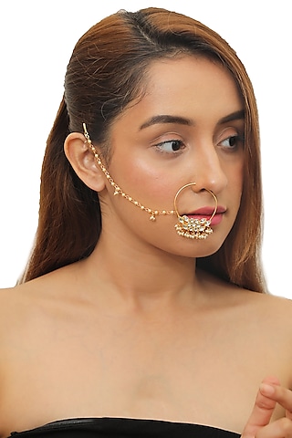 Gold Plated Kundan Polki Nath  by Riana Jewellery