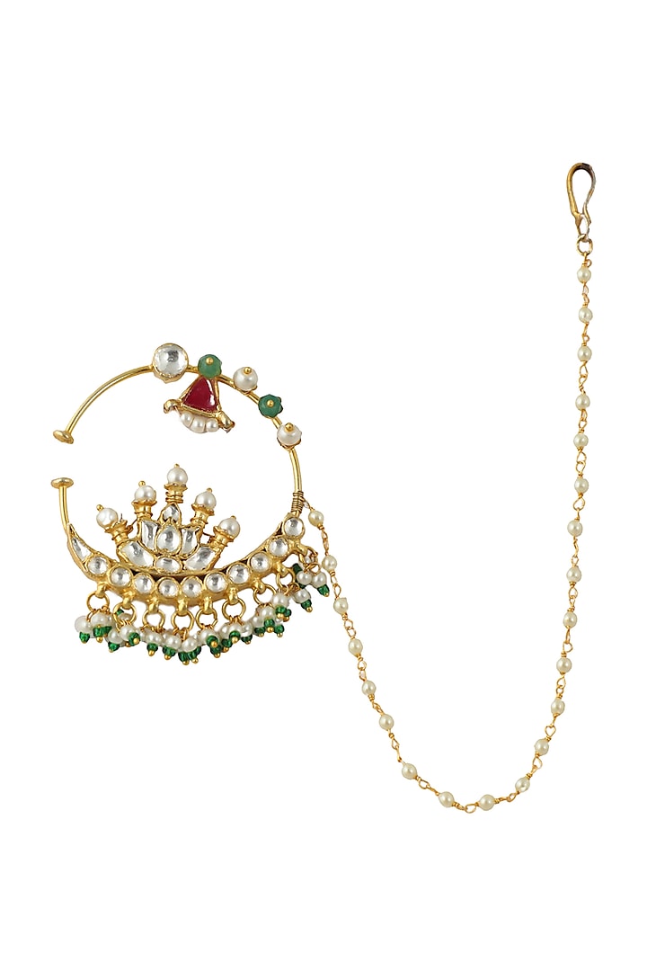 Gold Plated White Lotus Nath by Riana Jewellery at Pernia's Pop Up Shop