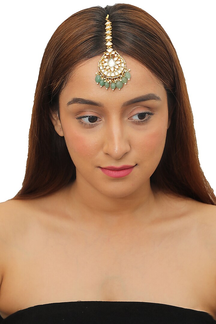 Gold Plated Beads & Stones Maang Tikka by Riana Jewellery at Pernia's Pop Up Shop