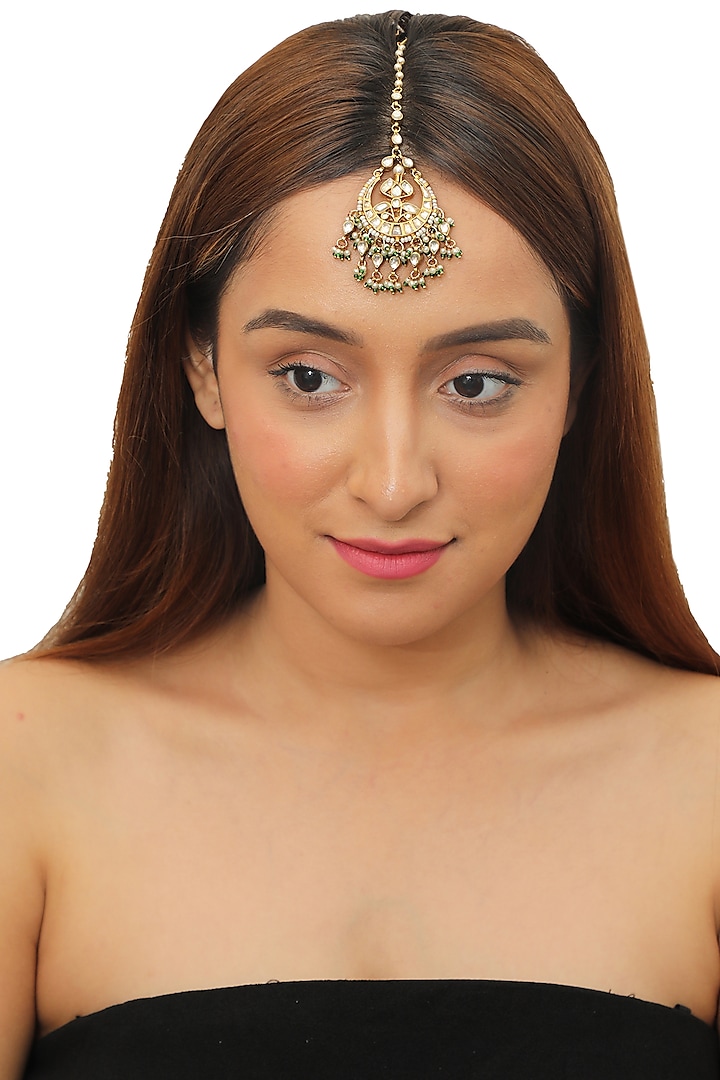Gold Plated Pearl Maang Tikka by Riana Jewellery