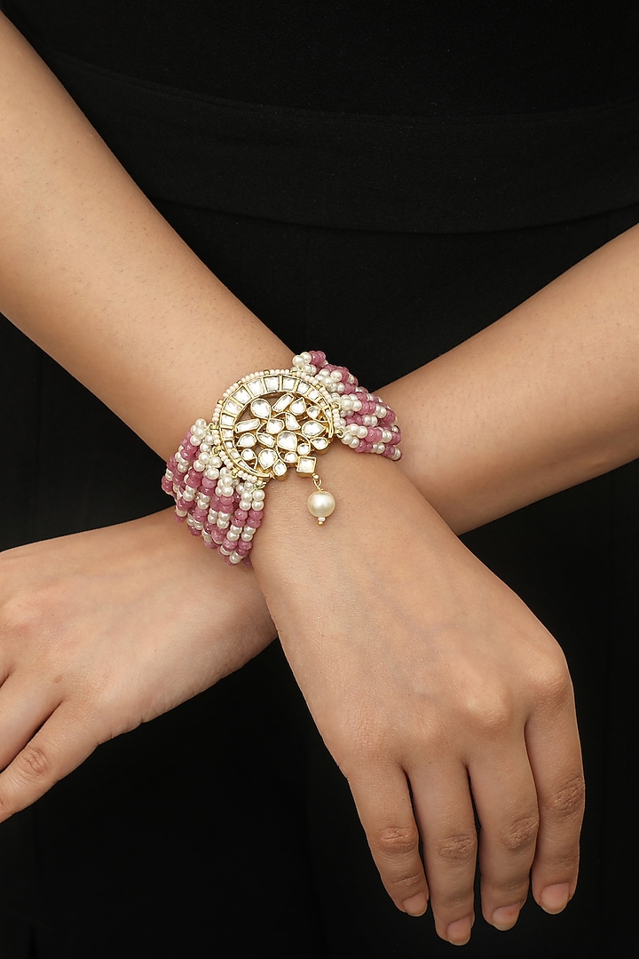 Gold Plated Beaded Chand Bracelet by Riana Jewellery at Pernia's Pop Up Shop