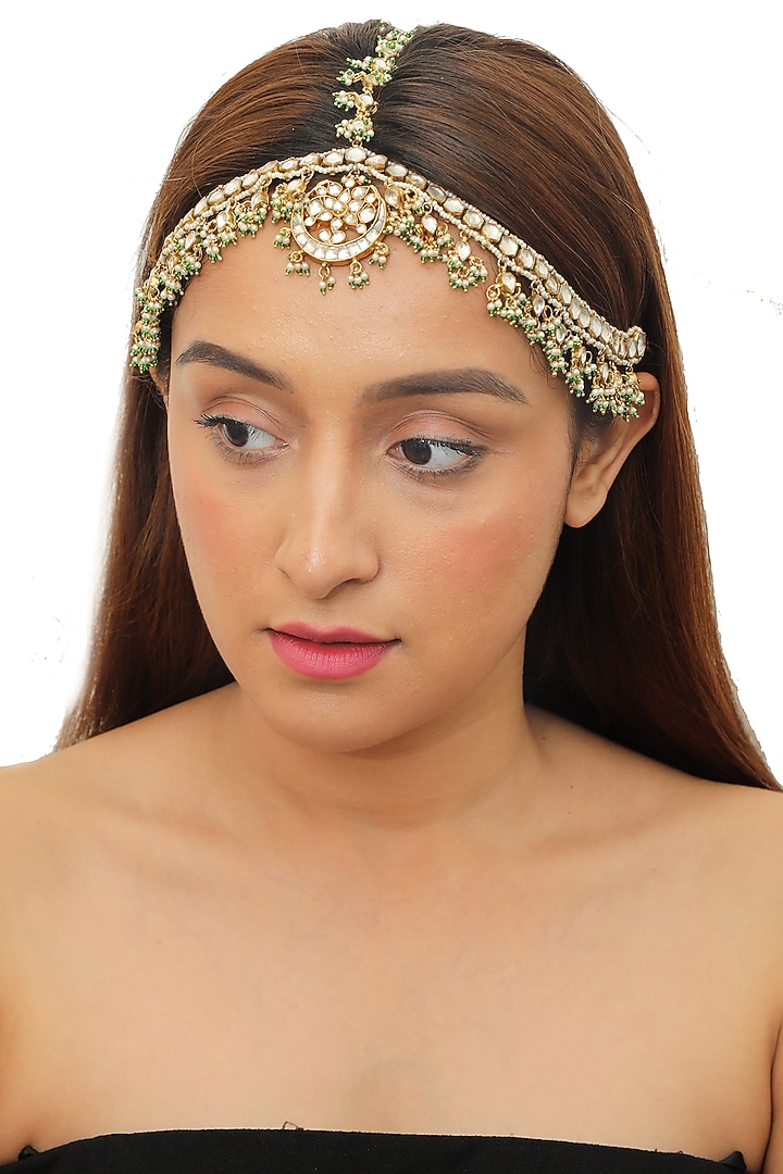 Gold Plated Jadtar Stones Maang Patti by Riana Jewellery at Pernia's Pop Up Shop