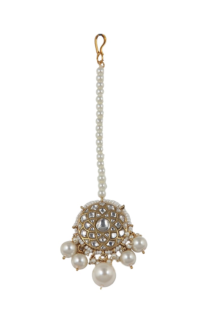 Gold Plated Beaded Maang Tikka by Riana Jewellery at Pernia's Pop Up Shop