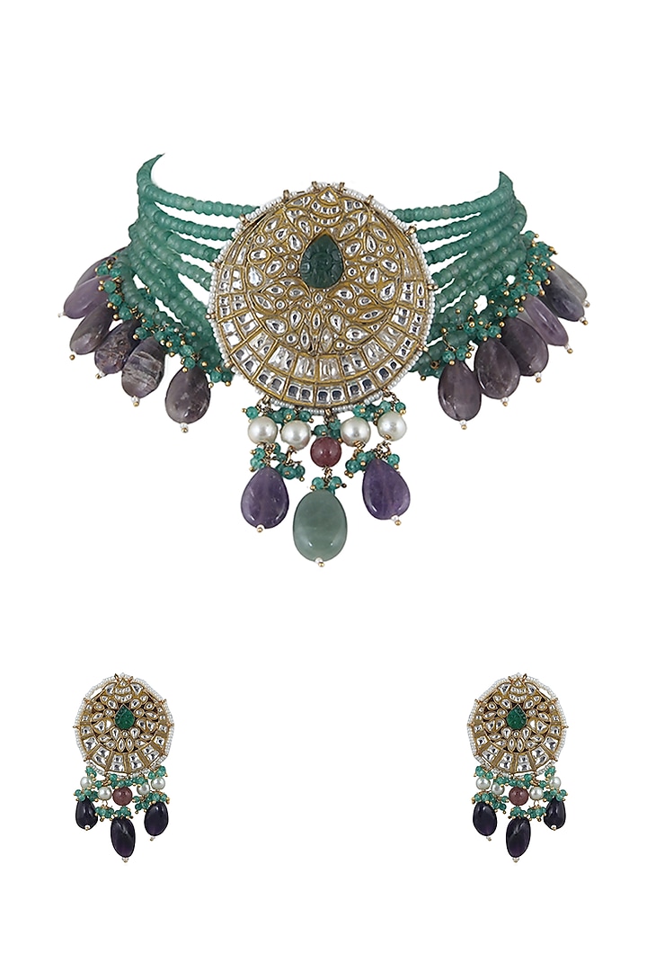 Gold Plated Beaded Necklace Set by Riana Jewellery at Pernia's Pop Up Shop