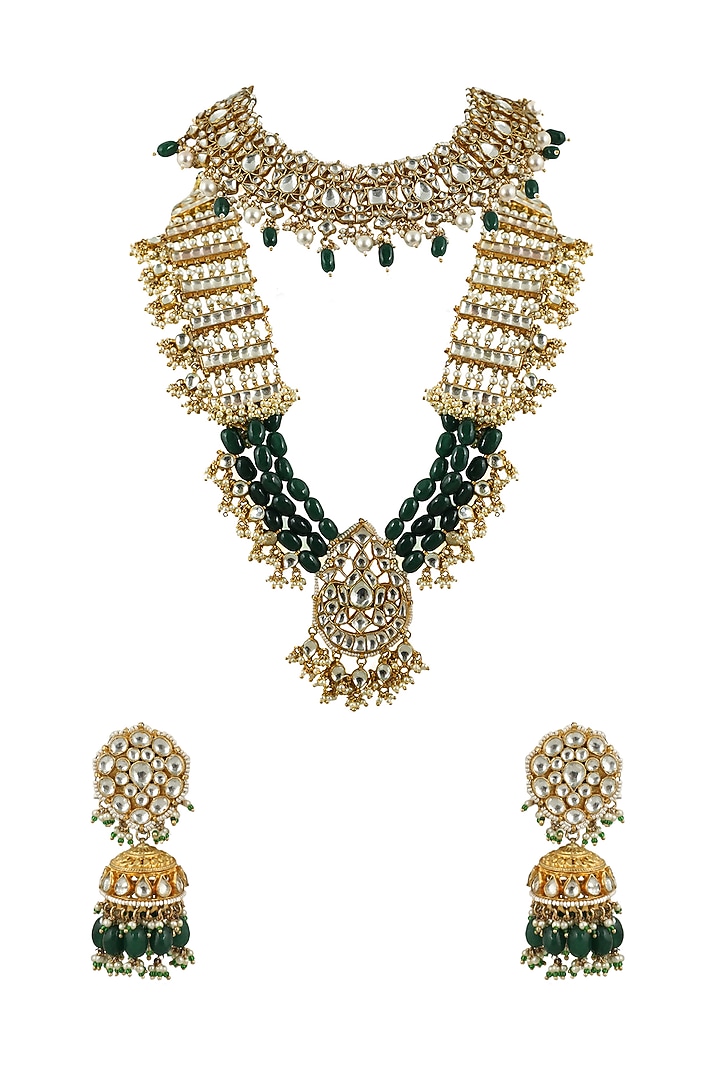 Gold Plated Jadtar Stones Layered Necklace Set by Riana Jewellery at Pernia's Pop Up Shop