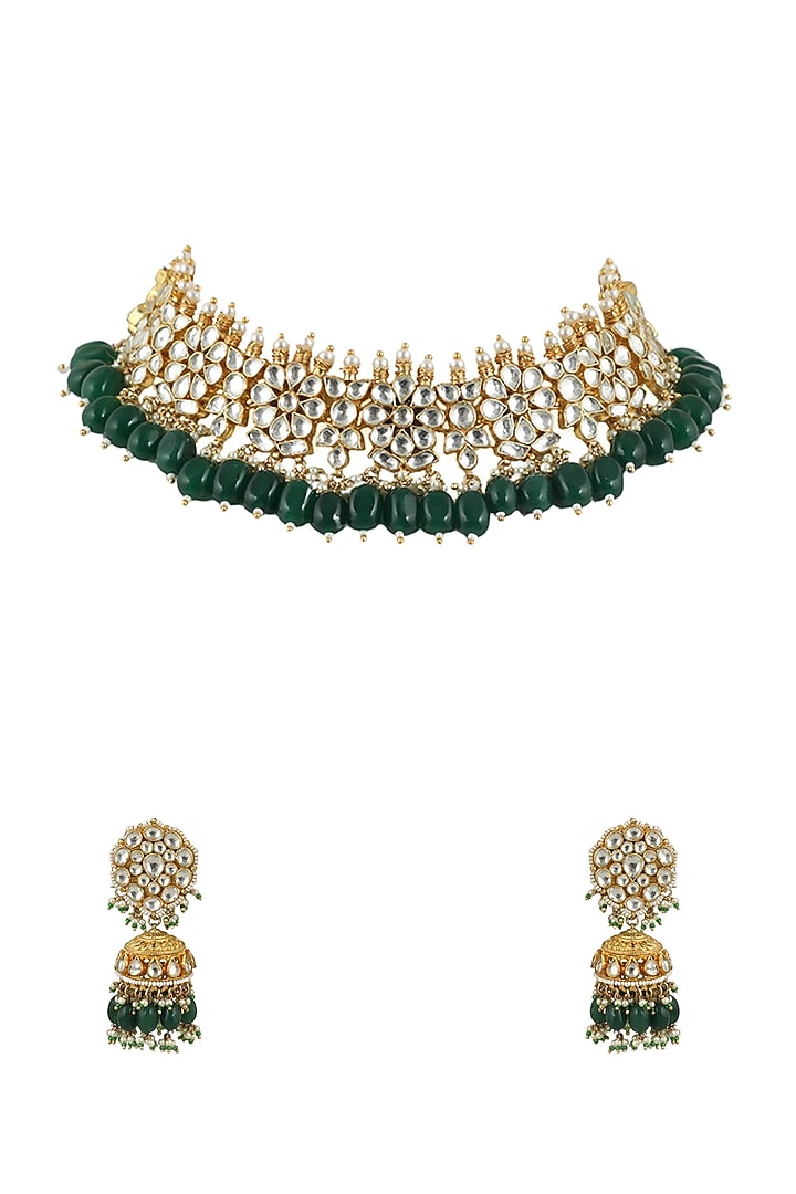 Gold Plated Jadtar Stones Necklace Set by Riana Jewellery at Pernia's Pop Up Shop