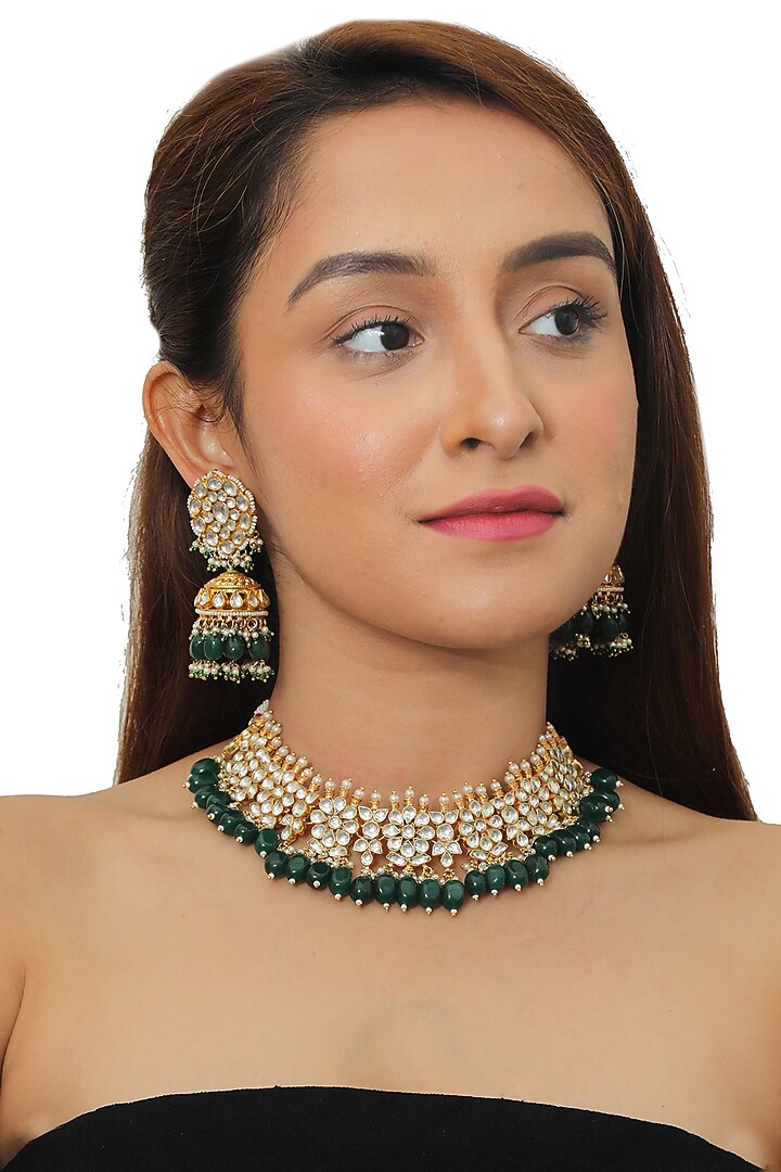 Gold Plated Jadtar Stones Necklace Set by Riana Jewellery at Pernia's Pop Up Shop