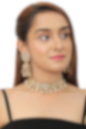 Gold Plated Jadtar Stones Floral Necklace Set by Riana Jewellery at Pernia's Pop Up Shop
