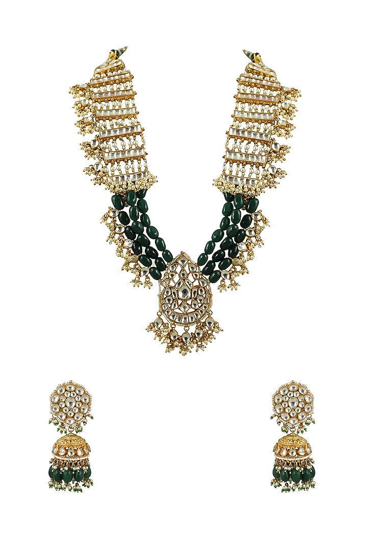 Gold Plated Long Necklace Set With Beads by Riana Jewellery at Pernia's Pop Up Shop