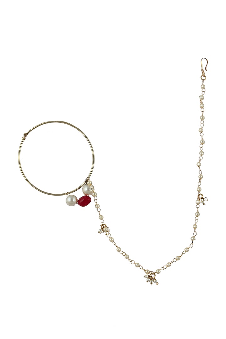 Gold Plated Pearl & Beaded Nath by Riana Jewellery at Pernia's Pop Up Shop