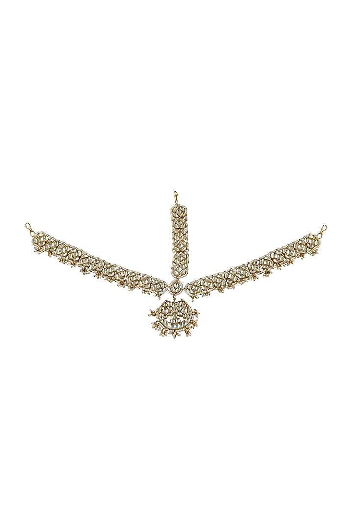 Gold Plated Maang Patti With Pearls by Riana Jewellery at Pernia's Pop Up Shop