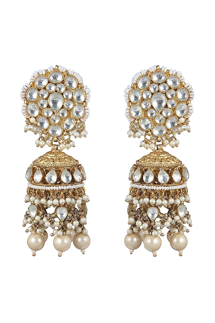 Gold Plated Pearl Jhumka Earrings by Riana Jewellery at Pernia's Pop Up Shop
