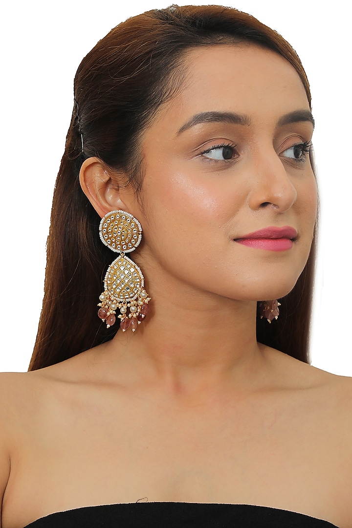 Gold Plated Pearl Earrings by Riana Jewellery