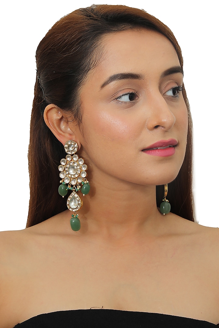 Gold Plated Pearl & Beads Earrings by Riana Jewellery