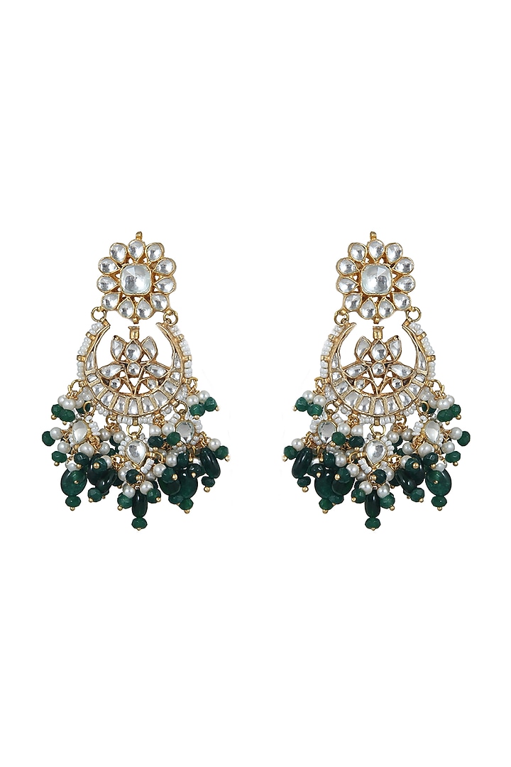 Gold Plated Green Beaded Earrings by Riana Jewellery at Pernia's Pop Up Shop