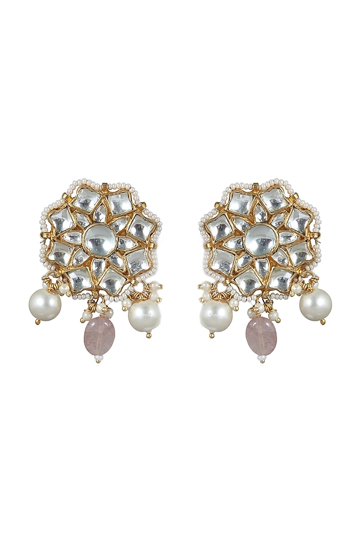 Gold Plated Pink & White Beaded Earrings by Riana Jewellery at Pernia's Pop Up Shop