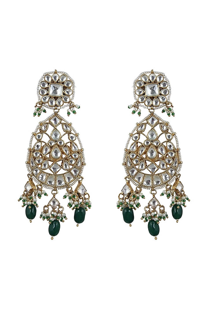 Gold Plated White Jadtar Stone Earrings by Riana Jewellery at Pernia's Pop Up Shop