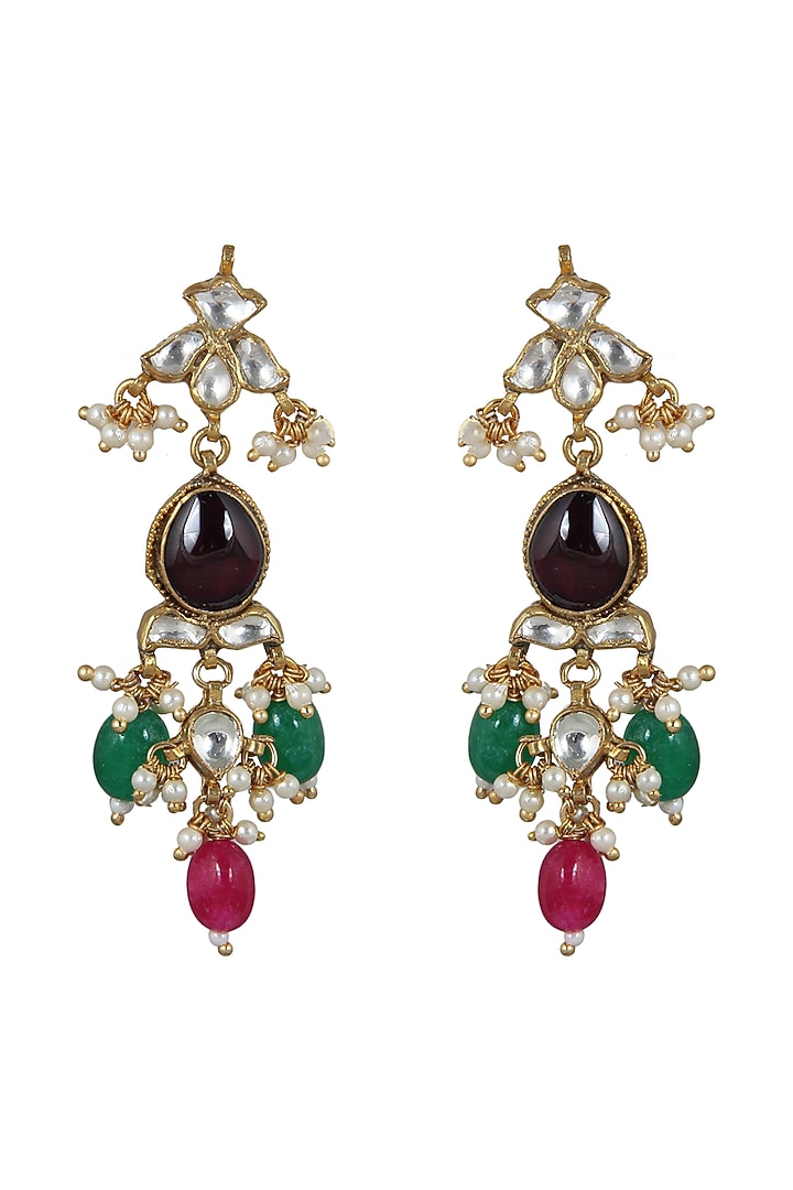 Gold Plated Multi Colored Beaded Earrings by Riana Jewellery at Pernia's Pop Up Shop