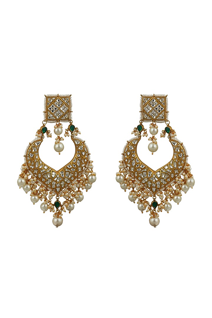 Gold Plated Jadtar Stone Chandbali Earrings by Riana Jewellery at Pernia's Pop Up Shop