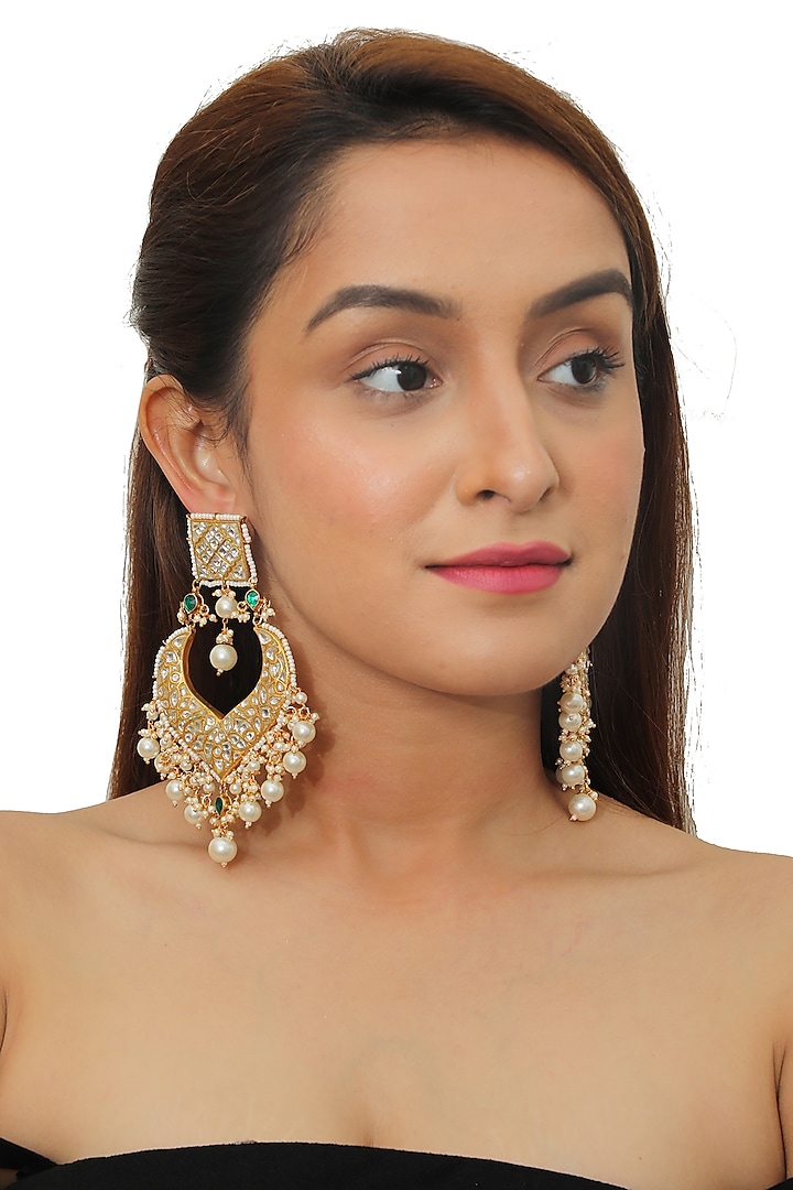 Gold Plated Jadtar Stone Chandbali Earrings by Riana Jewellery at Pernia's Pop Up Shop