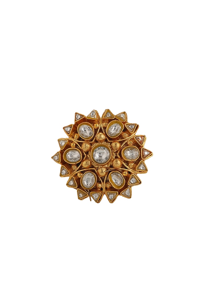 Gold Finish Jadtar Stone Floral Ring by Riana Jewellery at Pernia's Pop Up Shop