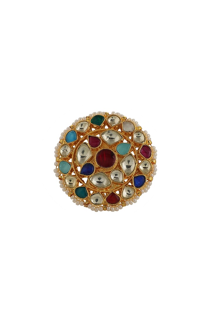 Gold Plated Multi-Colored Jadtar Stone Floral Ring by Riana Jewellery at Pernia's Pop Up Shop