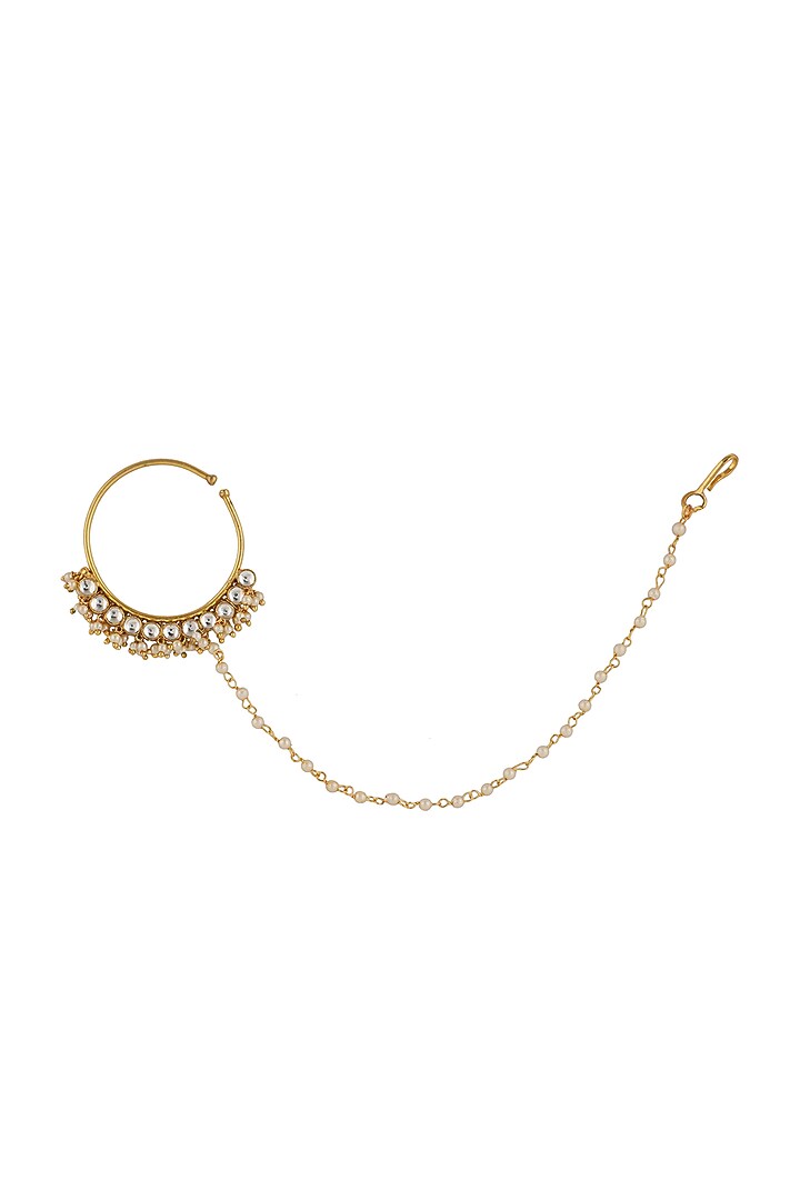 Gold Plated Jadtar & Pearl Handcrafted Nath by Riana Jewellery at Pernia's Pop Up Shop