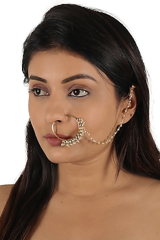 Gold Plated Jadtar & Pearl Handcrafted Nath by Riana Jewellery