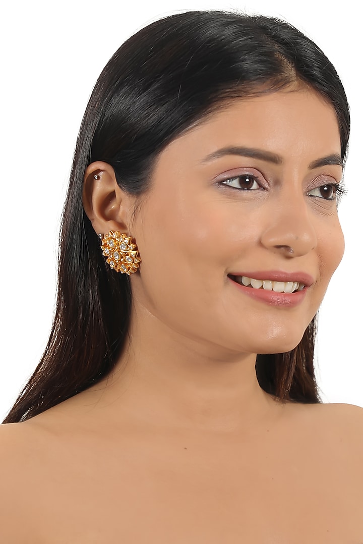 Gold Finish Pink Jadau & Pearl Choker Necklace Set by Riana Jewellery at Pernia's Pop Up Shop