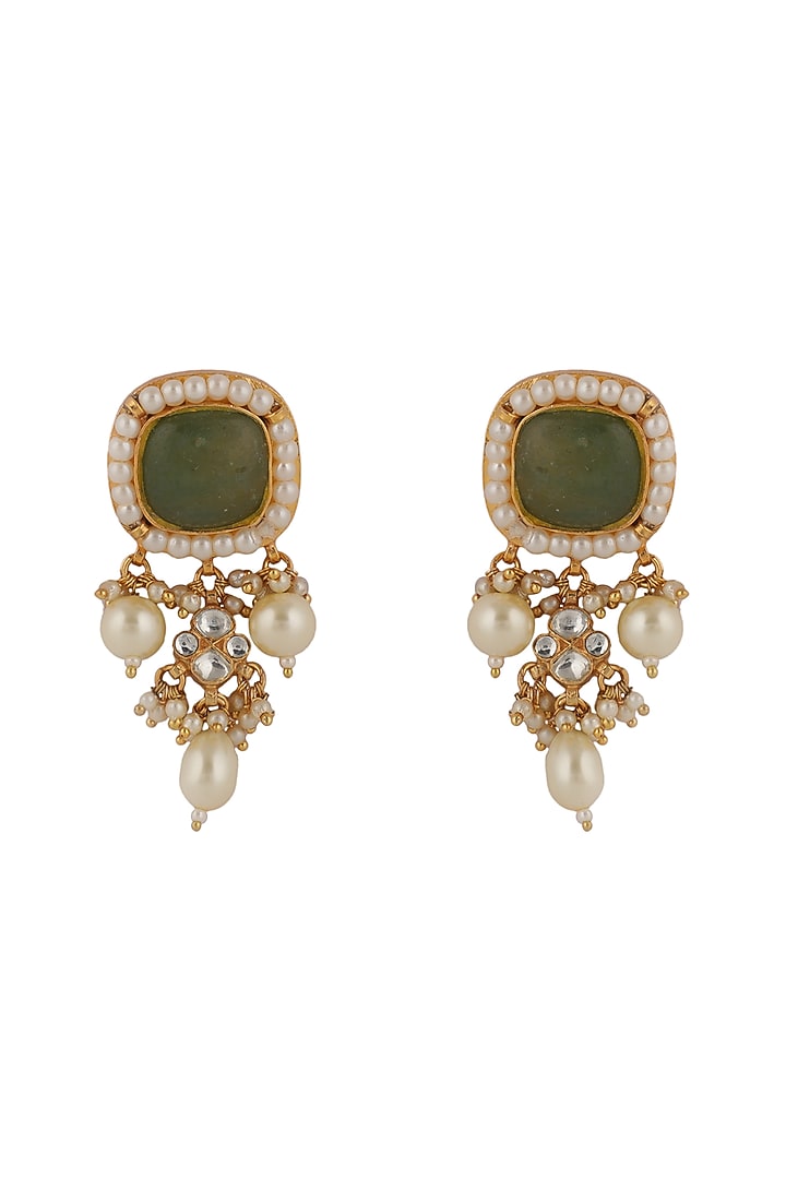 Gold Plated Emerald & Pearl Stud Earrings by Riana Jewellery at Pernia's Pop Up Shop