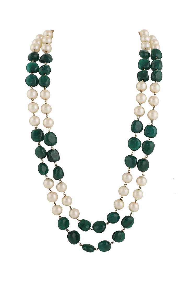 Green & White Emerald Beaded Layered Mala by Riana Jewellery at Pernia's Pop Up Shop