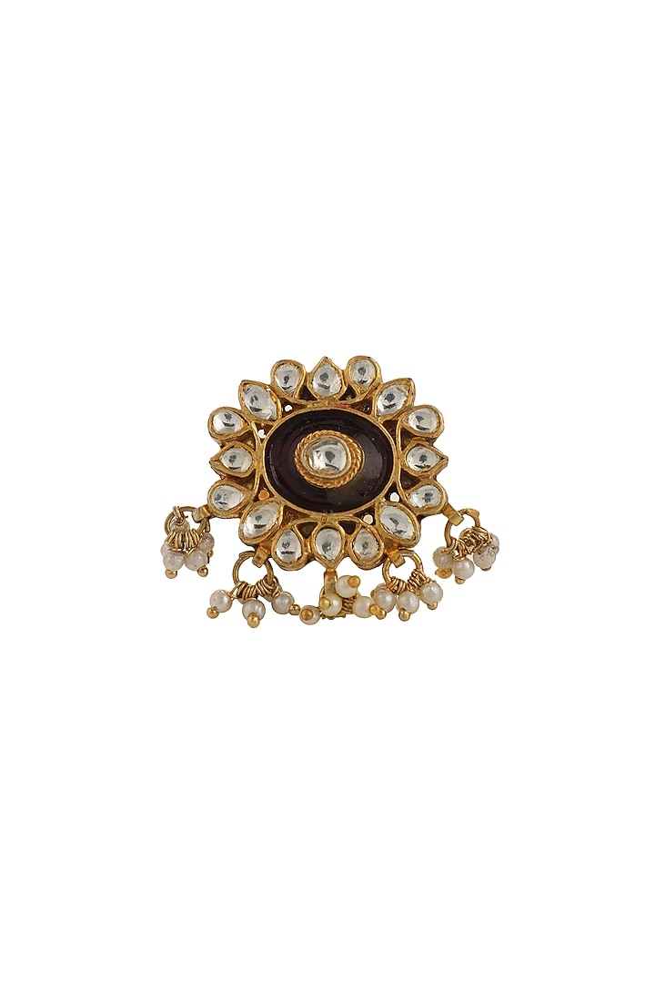 Gold Plated Brown Jadtar Meenakari Ring by Riana Jewellery at Pernia's Pop Up Shop