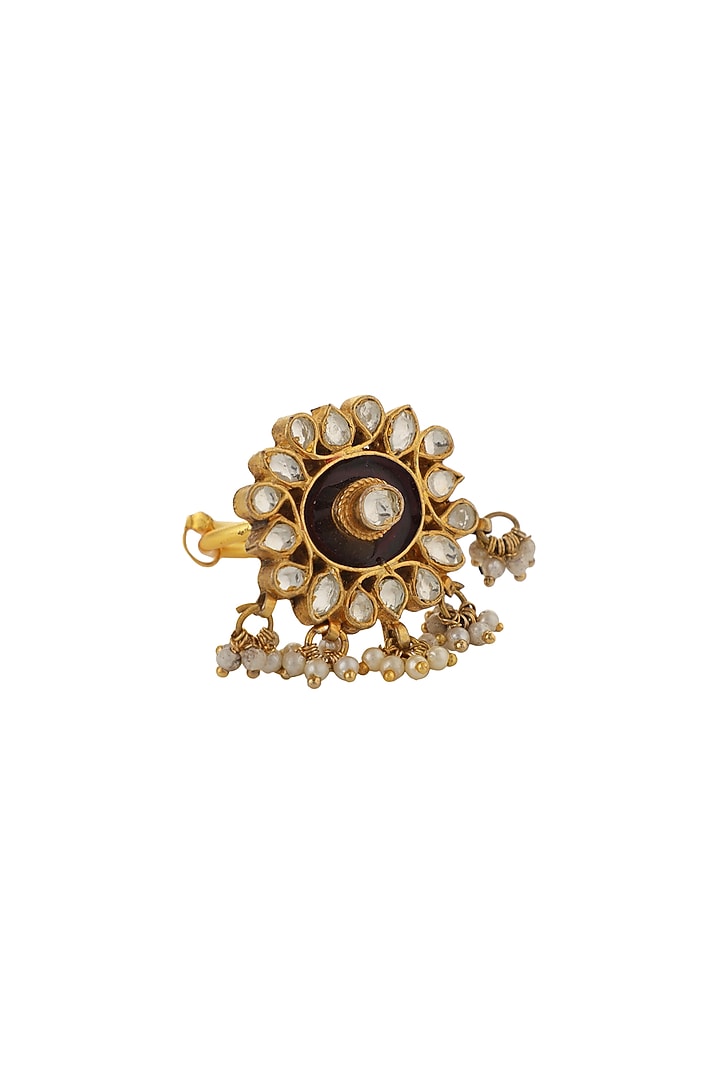 Gold Plated Brown Jadtar Meenakari Ring by Riana Jewellery at Pernia's Pop Up Shop