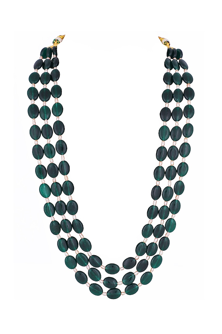 Green Emerald Beaded Layered Mala by Riana Jewellery at Pernia's Pop Up Shop
