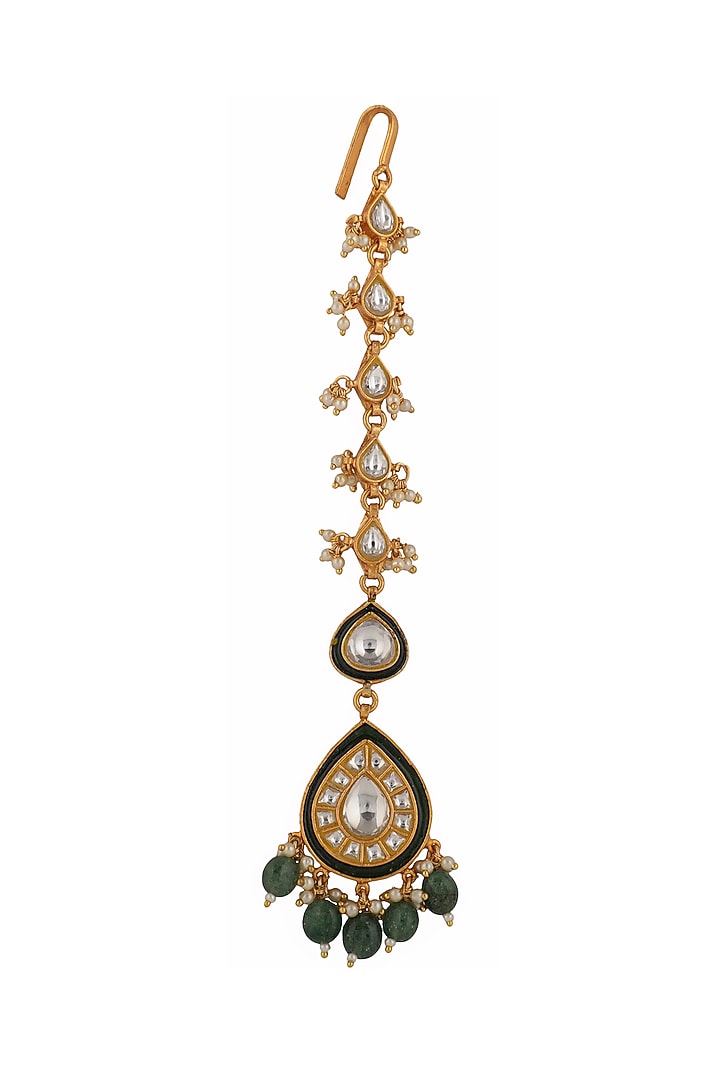 Gold Plated Sea Green Jadtar Floral Maangtikka by Riana Jewellery at Pernia's Pop Up Shop