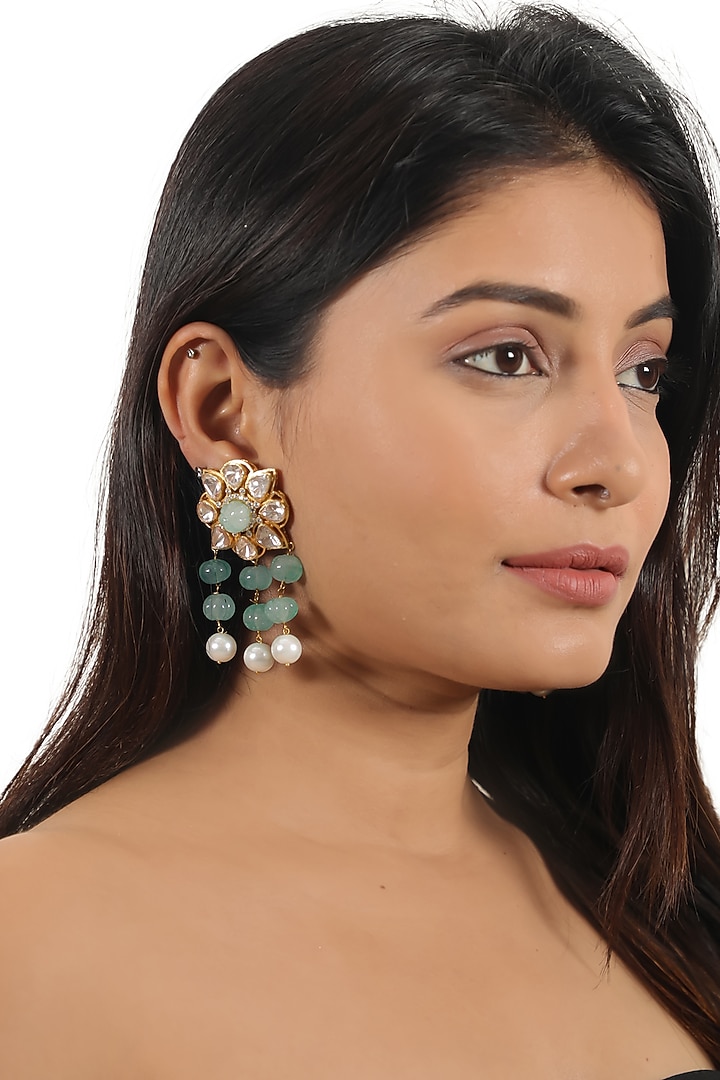 Gold Finish Sea Green Moissanite Stone Choker Necklace Set by Riana Jewellery at Pernia's Pop Up Shop