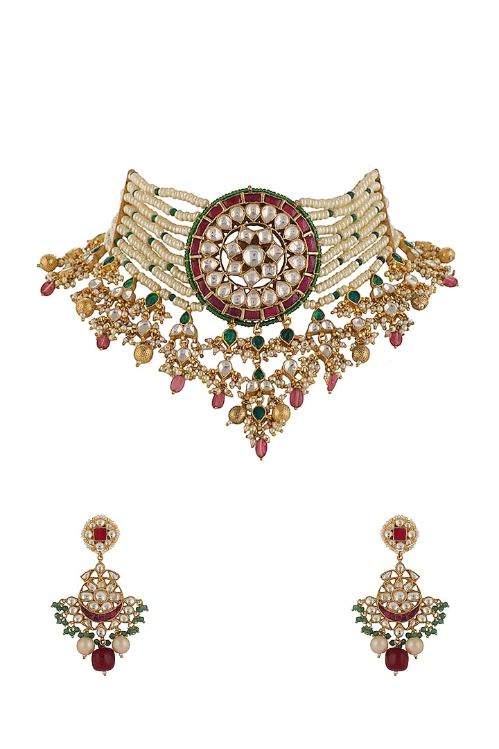 Gold Plated Handmade Choker Necklace Set by Riana Jewellery at Pernia's Pop Up Shop