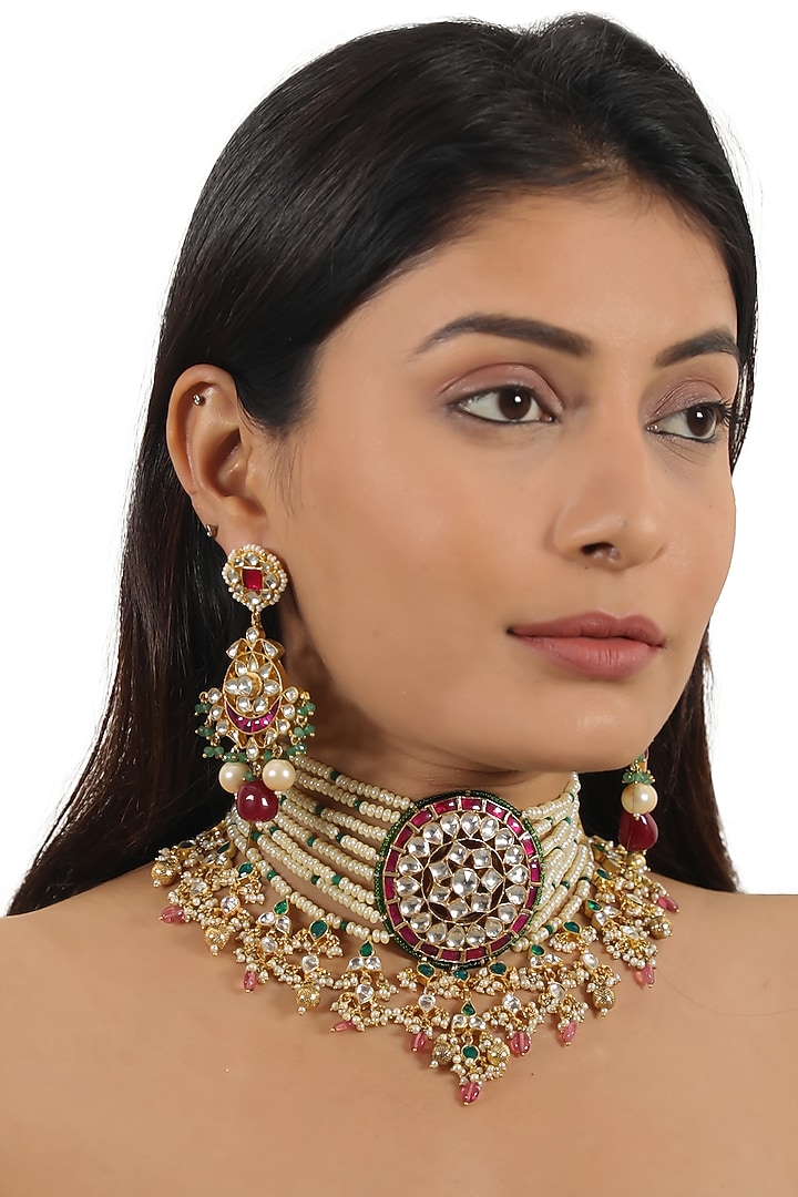 Gold Plated Handmade Choker Necklace Set by Riana Jewellery at Pernia's Pop Up Shop