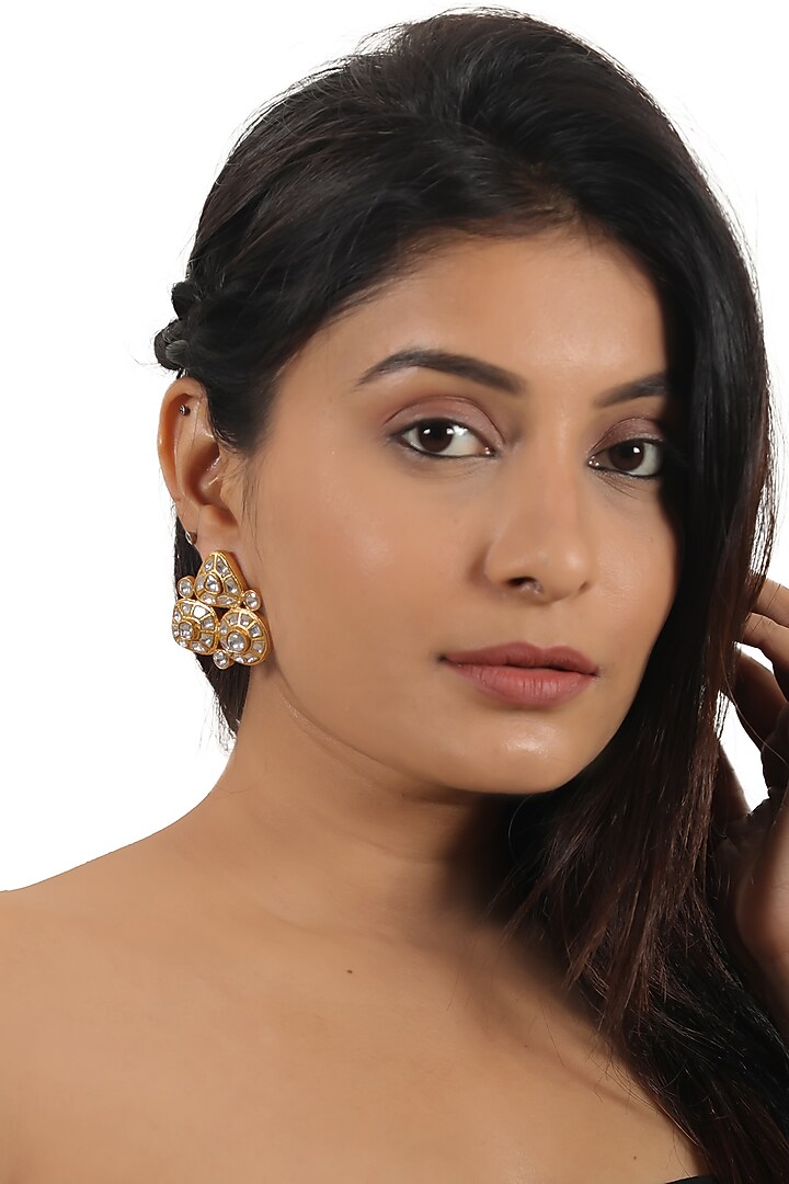 Gold Plated White Jadtar & Green Bead Necklace Set by Riana Jewellery at Pernia's Pop Up Shop