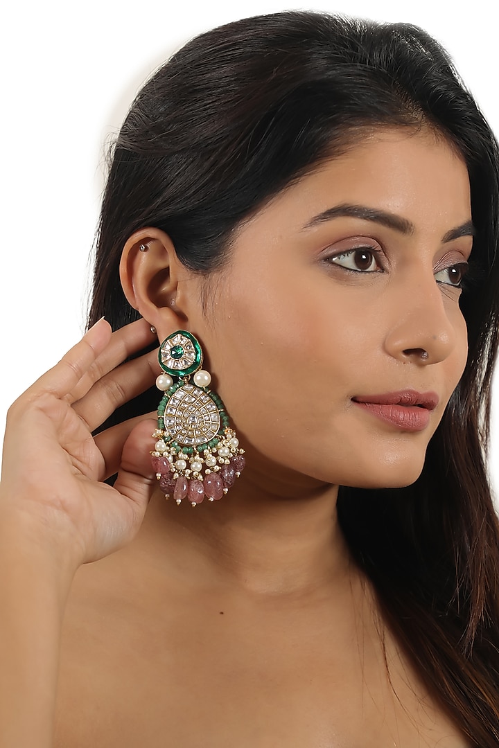 Gold Plated Jadtar & Green Meenakari Necklace Set by Riana Jewellery at Pernia's Pop Up Shop