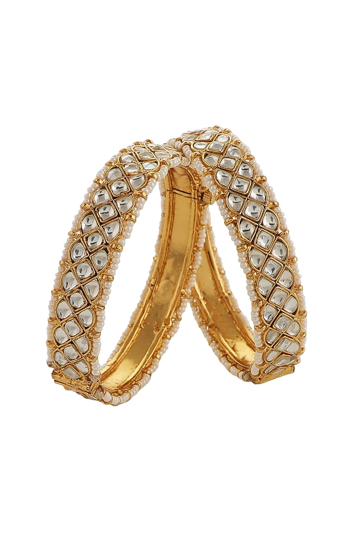 Gold Plated White Jadtar Bangles (Set Of 2) by Riana Jewellery at Pernia's Pop Up Shop