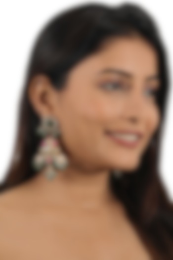 Gold Plated Pink Jadtar & Pearl Floral Earrings by Riana Jewellery at Pernia's Pop Up Shop
