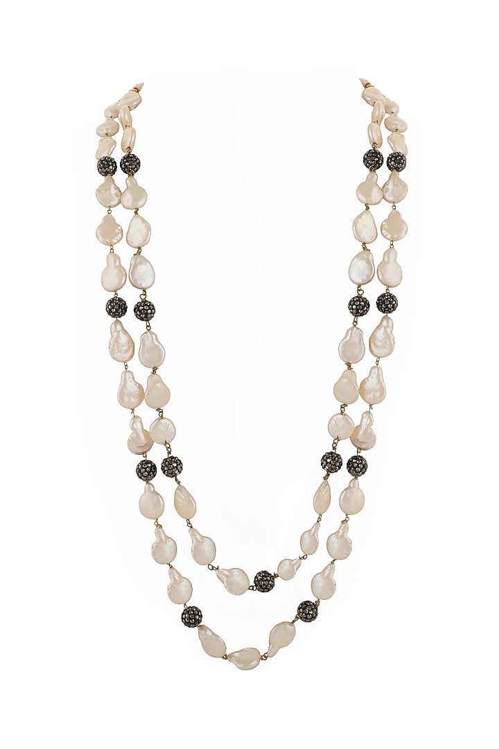 Black & White Emerald Beaded Layered Mala by Riana Jewellery at Pernia's Pop Up Shop