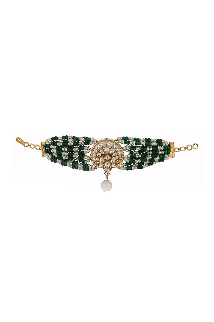 Gold Plated Green & White Pearl Bracelet by Riana Jewellery at Pernia's Pop Up Shop