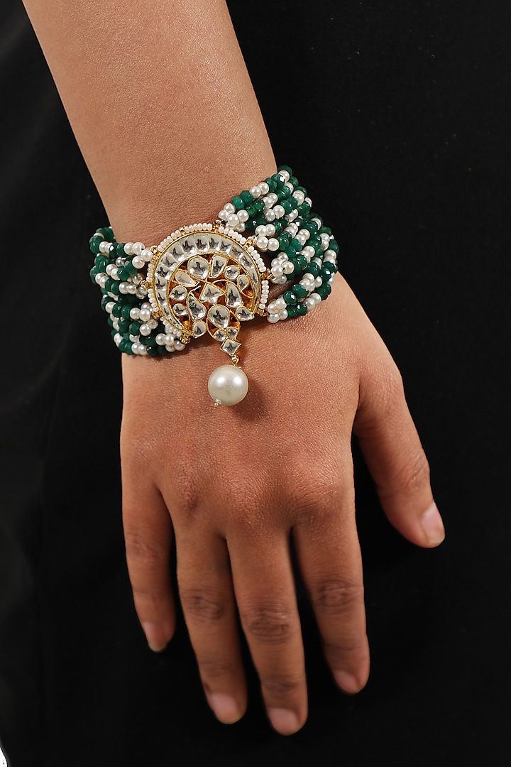 Gold Plated Green & White Pearl Bracelet by Riana Jewellery at Pernia's Pop Up Shop