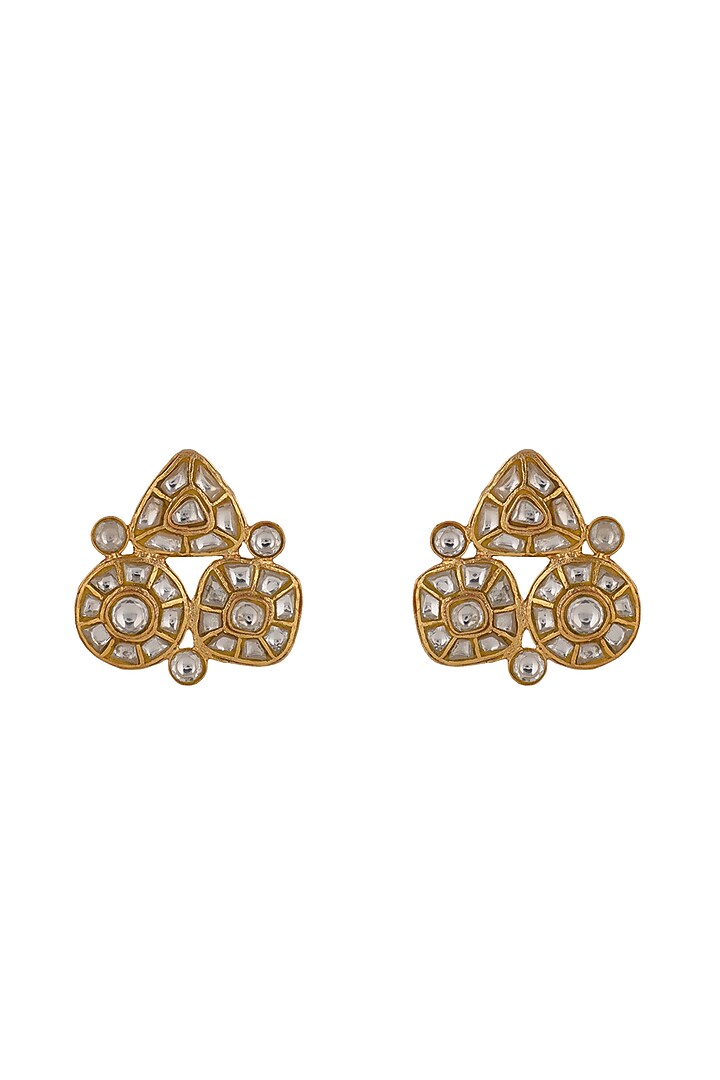 Gold Plated White Jadtar Stud Earrings by Riana Jewellery at Pernia's Pop Up Shop