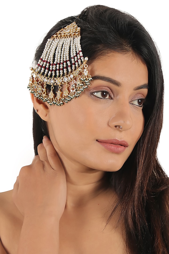 Gold Plated Jadtar & Pearl Meenakari Pasa by Riana Jewellery at Pernia's Pop Up Shop