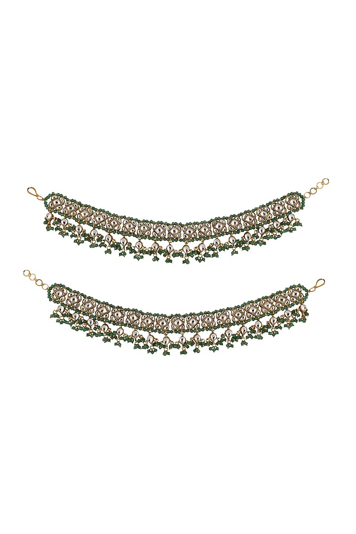 Gold Plated Sea Green Jadtar & Pearl Anklets by Riana Jewellery at Pernia's Pop Up Shop