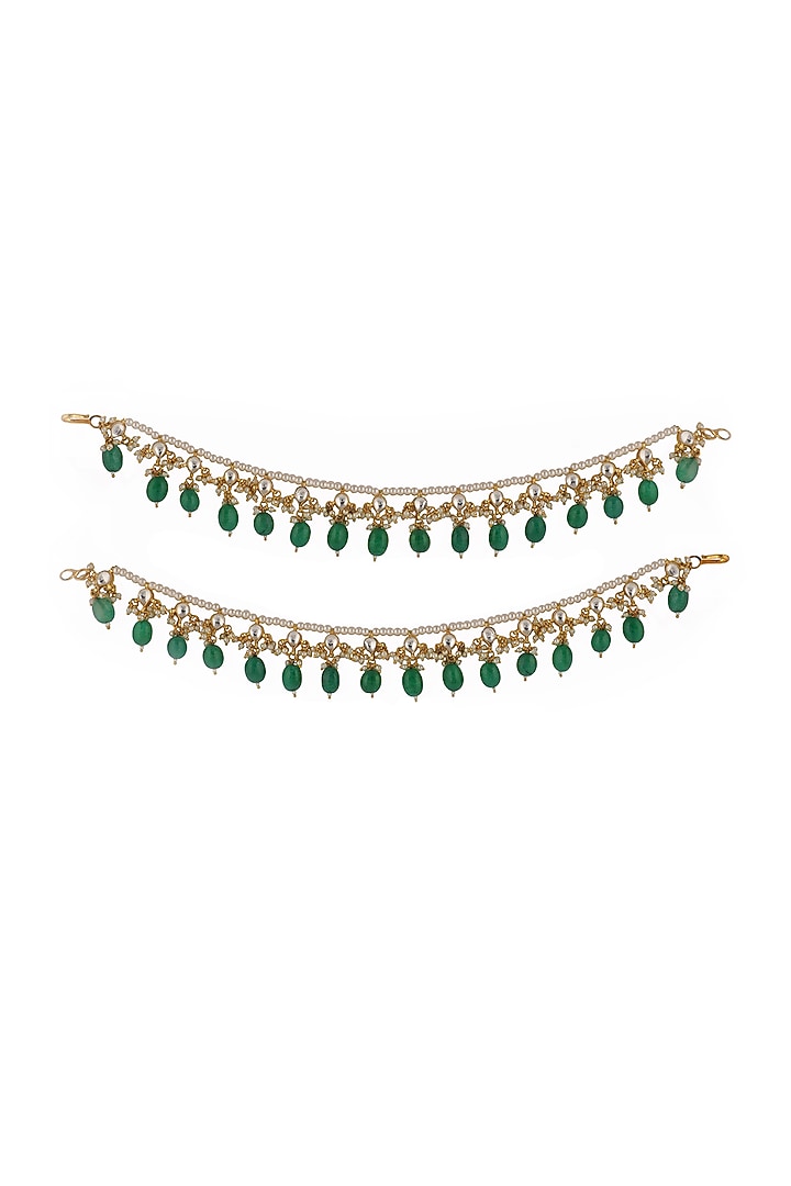 Gold Plated Green Jadtar & Pearl Anklets by Riana Jewellery at Pernia's Pop Up Shop