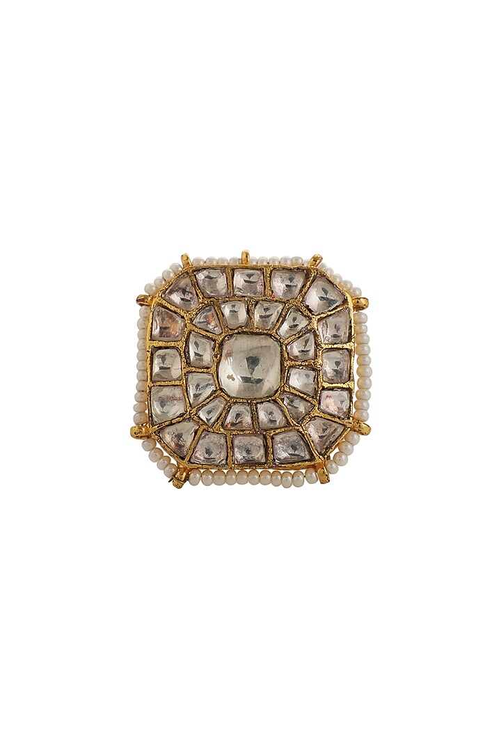 Gold Plated White Jadtar & Pearl Ring by Riana Jewellery at Pernia's Pop Up Shop